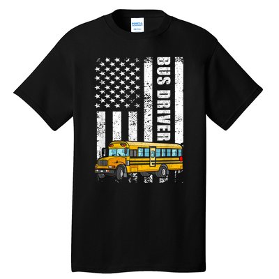 American Flag Funny School Bus Driver Tall T-Shirt