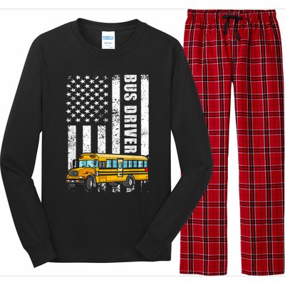 American Flag Funny School Bus Driver Long Sleeve Pajama Set