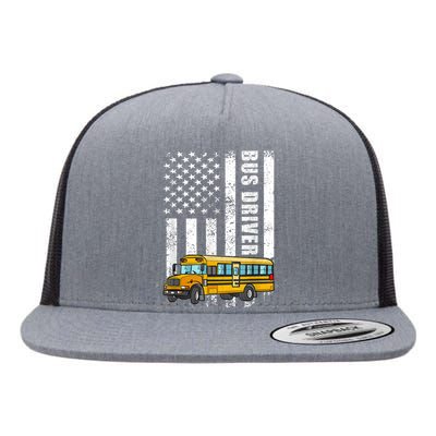 American Flag Funny School Bus Driver Flat Bill Trucker Hat