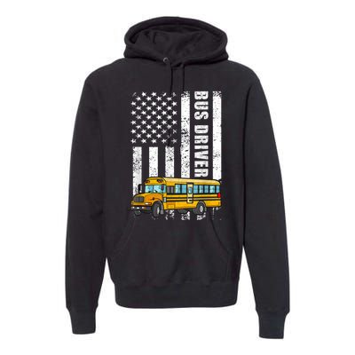 American Flag Funny School Bus Driver Premium Hoodie