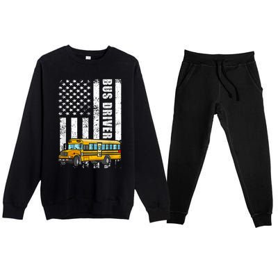 American Flag Funny School Bus Driver Premium Crewneck Sweatsuit Set