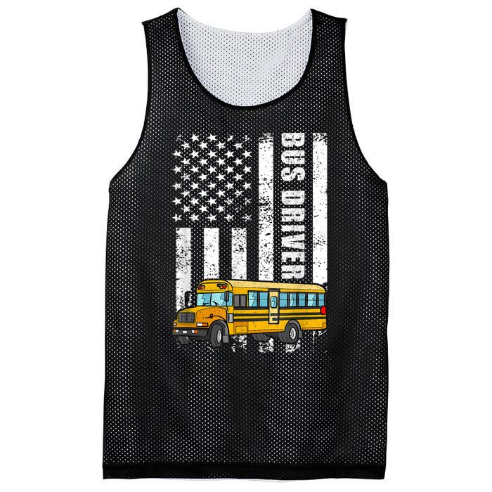 American Flag Funny School Bus Driver Mesh Reversible Basketball Jersey Tank