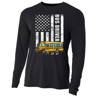 American Flag Funny School Bus Driver Cooling Performance Long Sleeve Crew