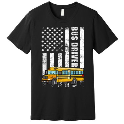 American Flag Funny School Bus Driver Premium T-Shirt