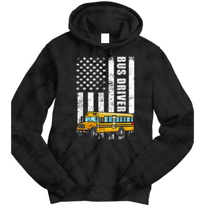 American Flag Funny School Bus Driver Tie Dye Hoodie