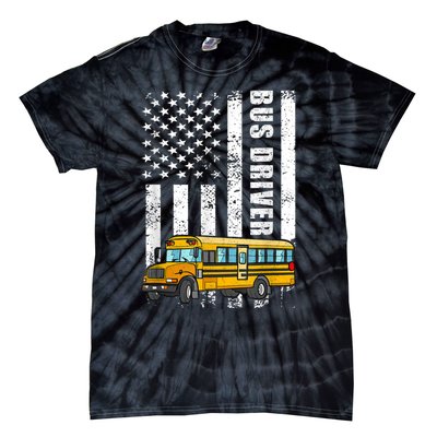 American Flag Funny School Bus Driver Tie-Dye T-Shirt