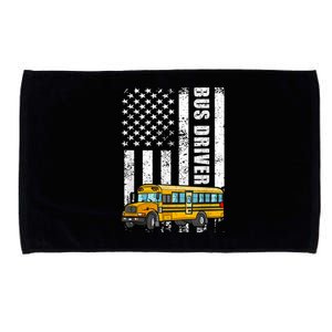 American Flag Funny School Bus Driver Microfiber Hand Towel