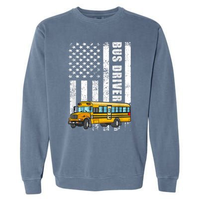 American Flag Funny School Bus Driver Garment-Dyed Sweatshirt