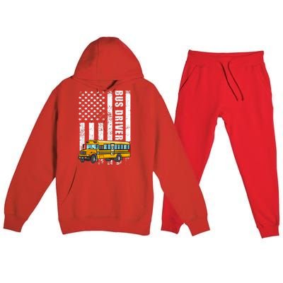 American Flag Funny School Bus Driver Premium Hooded Sweatsuit Set