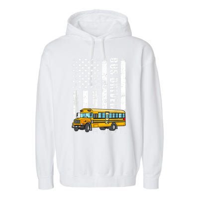 American Flag Funny School Bus Driver Garment-Dyed Fleece Hoodie