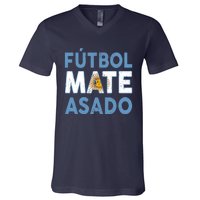 Argentina Flag Futbol Mate Asado Argentinian Pride V-Neck T-Shirt