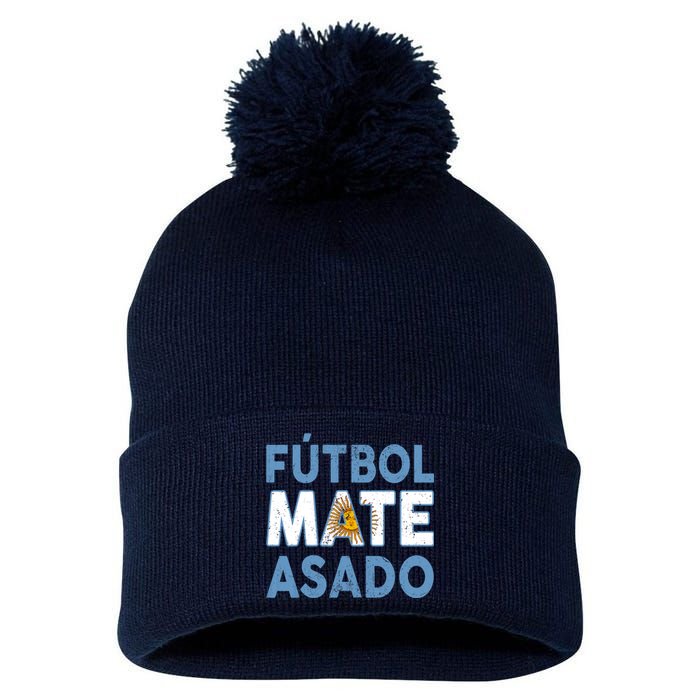 Argentina Flag Futbol Mate Asado Argentinian Pride Pom Pom 12in Knit Beanie