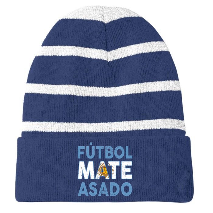 Argentina Flag Futbol Mate Asado Argentinian Pride Striped Beanie with Solid Band