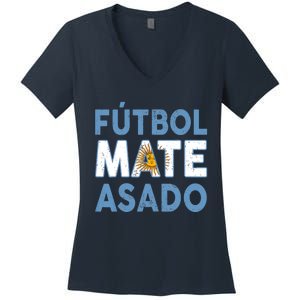 Argentina Flag Futbol Mate Asado Argentinian Pride Women's V-Neck T-Shirt