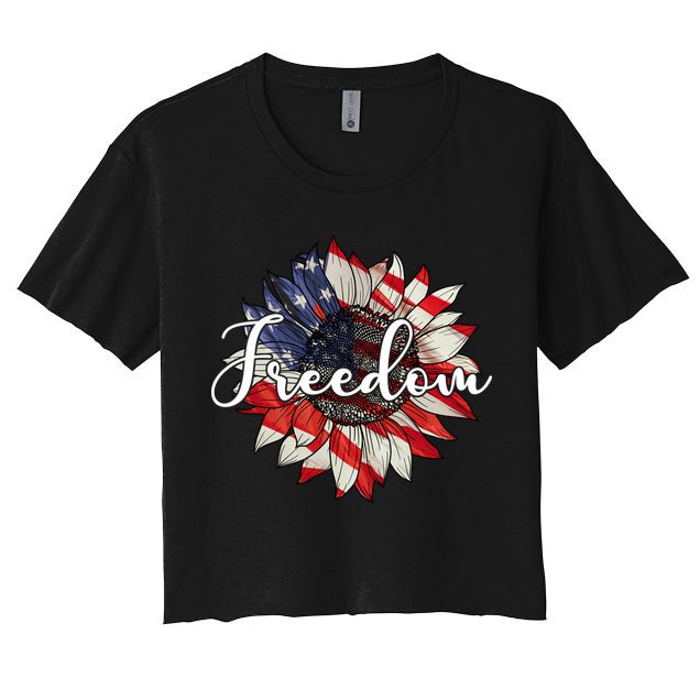 American Flag Freedom Sunflower Independence Day Crop Top