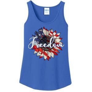 American Flag Freedom Sunflower Independence Day Ladies Essential Tank