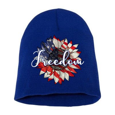 American Flag Freedom Sunflower Independence Day Short Acrylic Beanie