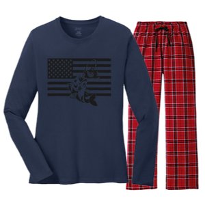 American Flag Fishing Apparel Fishing Gift Women's Long Sleeve Flannel Pajama Set 