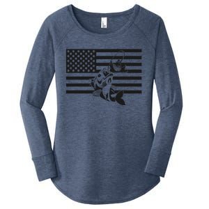 American Flag Fishing Apparel Fishing Gift Women's Perfect Tri Tunic Long Sleeve Shirt