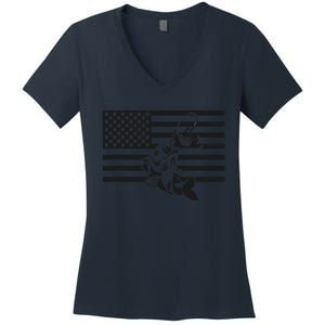 American Flag Fishing Apparel Fishing Gift Women's V-Neck T-Shirt