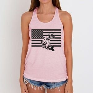 American Flag Fishing Apparel Fishing Gift Women's Knotted Racerback Tank