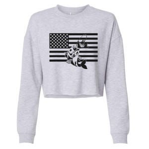 American Flag Fishing Apparel Fishing Gift Cropped Pullover Crew