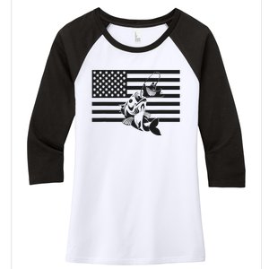 American Flag Fishing Apparel Fishing Gift Women's Tri-Blend 3/4-Sleeve Raglan Shirt