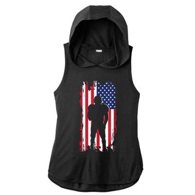 America Football Flag Ladies PosiCharge Tri-Blend Wicking Draft Hoodie Tank