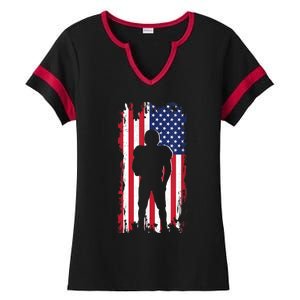 America Football Flag Ladies Halftime Notch Neck Tee