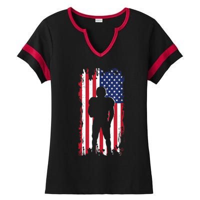 America Football Flag Ladies Halftime Notch Neck Tee