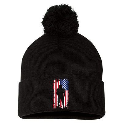 America Football Flag Pom Pom 12in Knit Beanie