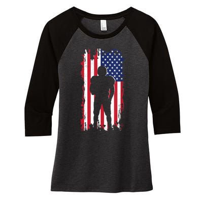 America Football Flag Women's Tri-Blend 3/4-Sleeve Raglan Shirt