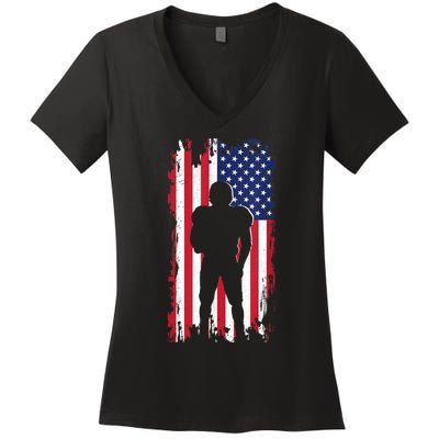 America Football Flag Women's V-Neck T-Shirt