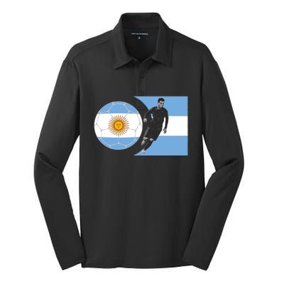 Argentina Flag Football Player World Game Winner Soccer Team Gift Silk Touch Performance Long Sleeve Polo