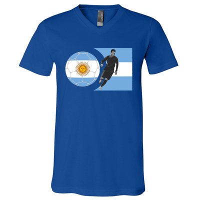 Argentina Flag Football Player World Game Winner Soccer Team Gift V-Neck T-Shirt