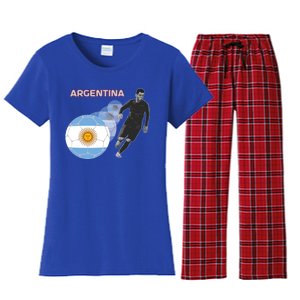 Argentina Flag Football Player World Game Winner Soccer Team Funny Gift Women's Flannel Pajama Set