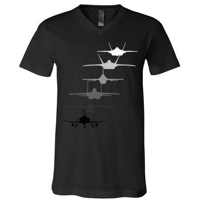 Air Force Fighter Jets F4 F111 F15 F16 F22 F35  V-Neck T-Shirt