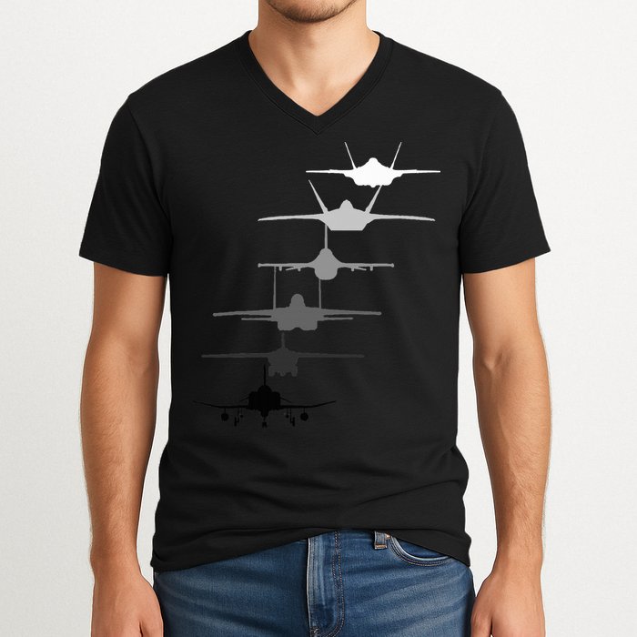 Air Force Fighter Jets F4 F111 F15 F16 F22 F35  V-Neck T-Shirt