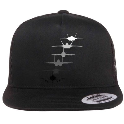 Air Force Fighter Jets F4 F111 F15 F16 F22 F35  Flat Bill Trucker Hat
