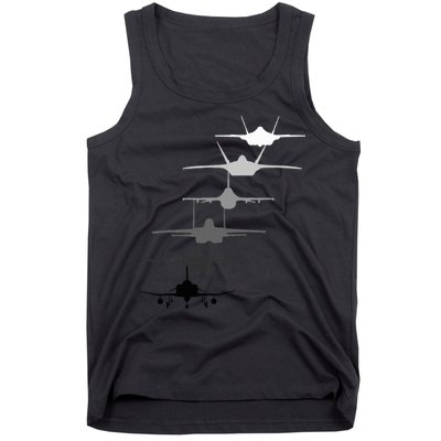 Air Force Fighter Jets F4 F111 F15 F16 F22 F35  Tank Top