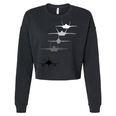 Air Force Fighter Jets F4 F111 F15 F16 F22 F35  Cropped Pullover Crew
