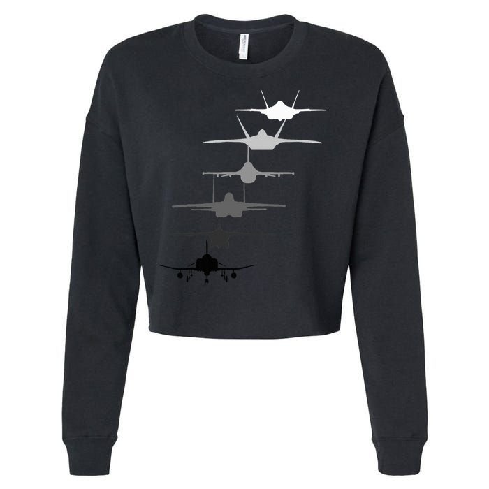 Air Force Fighter Jets F4 F111 F15 F16 F22 F35  Cropped Pullover Crew