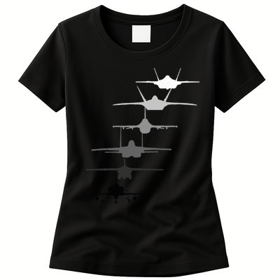 Air Force Fighter Jets F4 F111 F15 F16 F22 F35  Womens T-Shirt