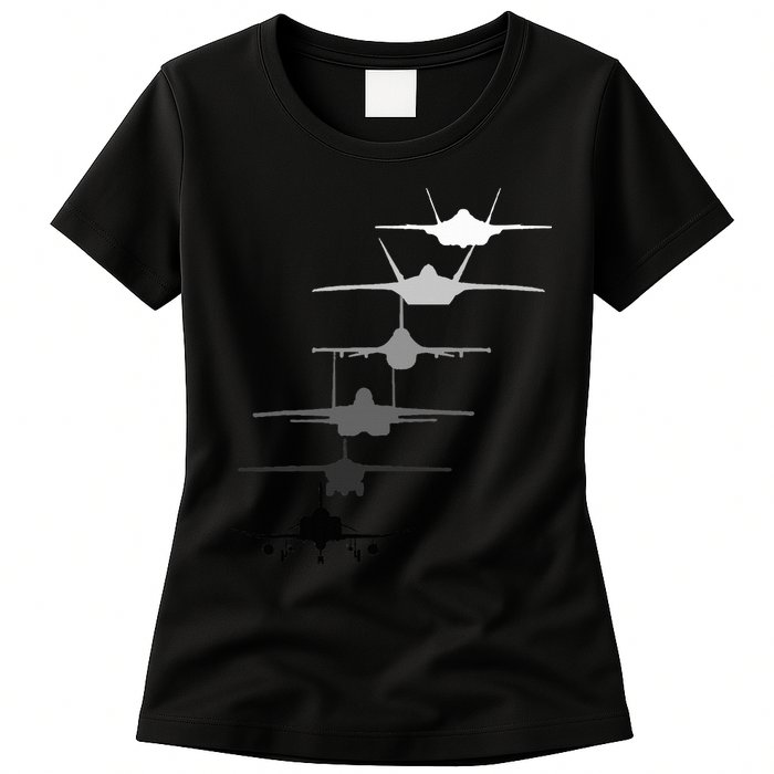 Air Force Fighter Jets F4 F111 F15 F16 F22 F35  Womens T-Shirt