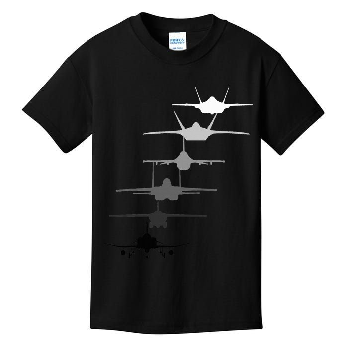 Air Force Fighter Jets F4 F111 F15 F16 F22 F35  Kids T-Shirt