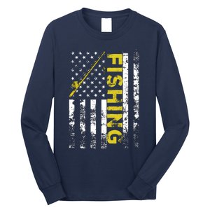 American Flag Fishing Rod USA Patriotic Hoodie Long Sleeve Shirt