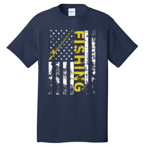 American Flag Fishing Rod USA Patriotic Hoodie Tall T-Shirt