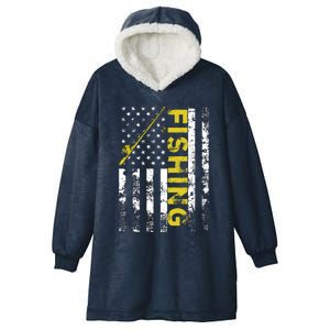 American Flag Fishing Rod USA Patriotic Hoodie Hooded Wearable Blanket