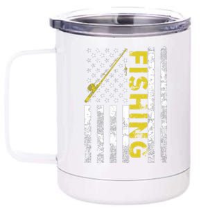 American Flag Fishing Rod USA Patriotic Hoodie 12 oz Stainless Steel Tumbler Cup