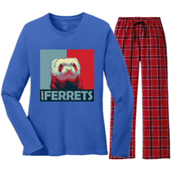 Adopt Ferrets Ferret Costume Ferret Plushie Gift Women's Long Sleeve Flannel Pajama Set 